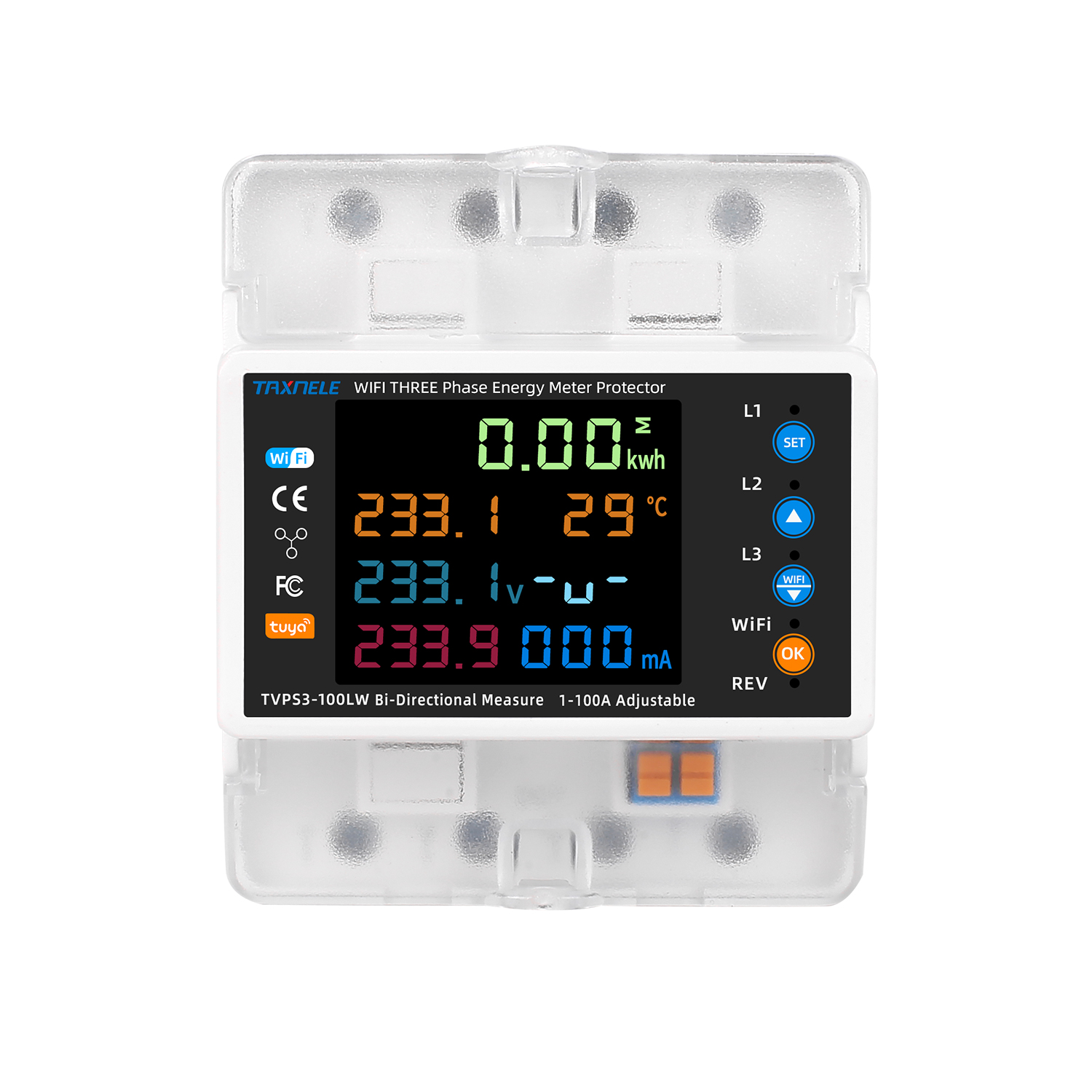 3P 100A Tuya WiFi Smart Bi-Directional Energy Power kWh Meter Leakage Over Under Voltage Protector Relay Switch Current Limit