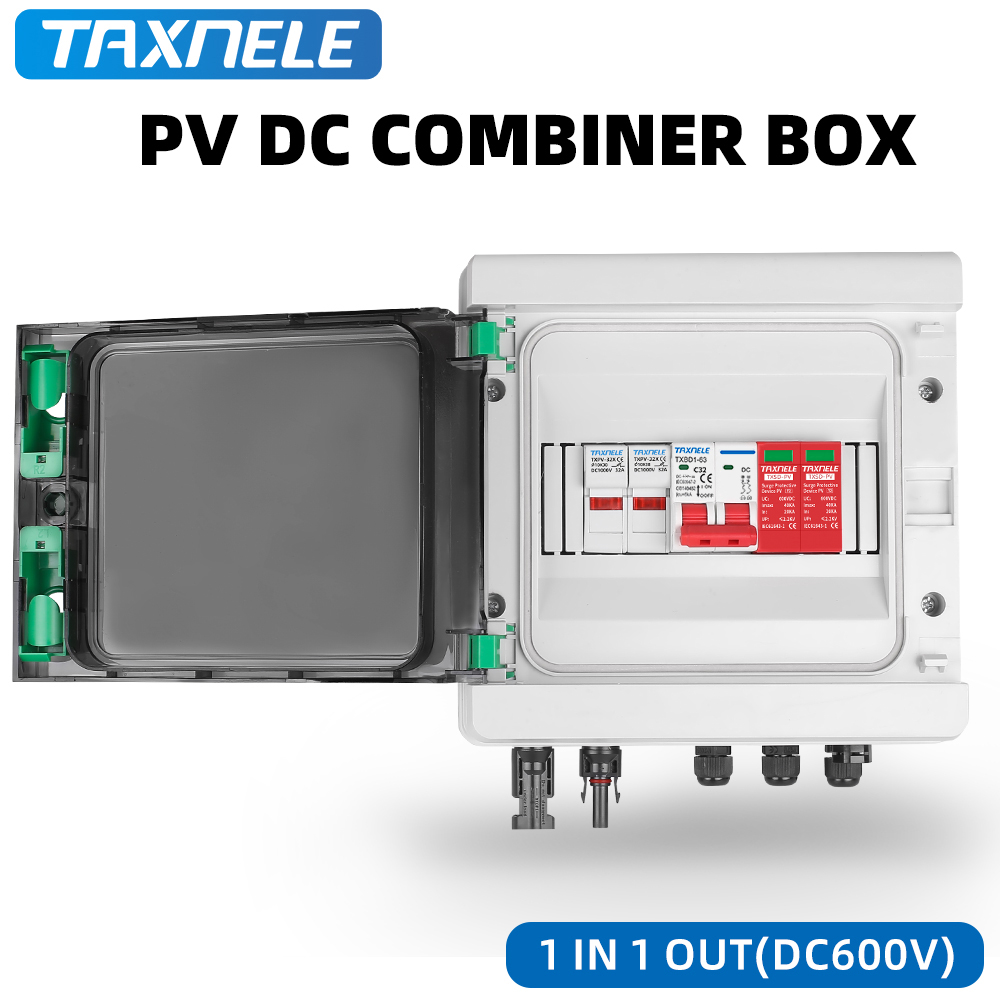 Solar Photovoltaic PV DC Combiner Box Surge Lightning Protection 1 Input 1 Out DC 600V Fuse MCB SPD HA Waterproof Box IP65
