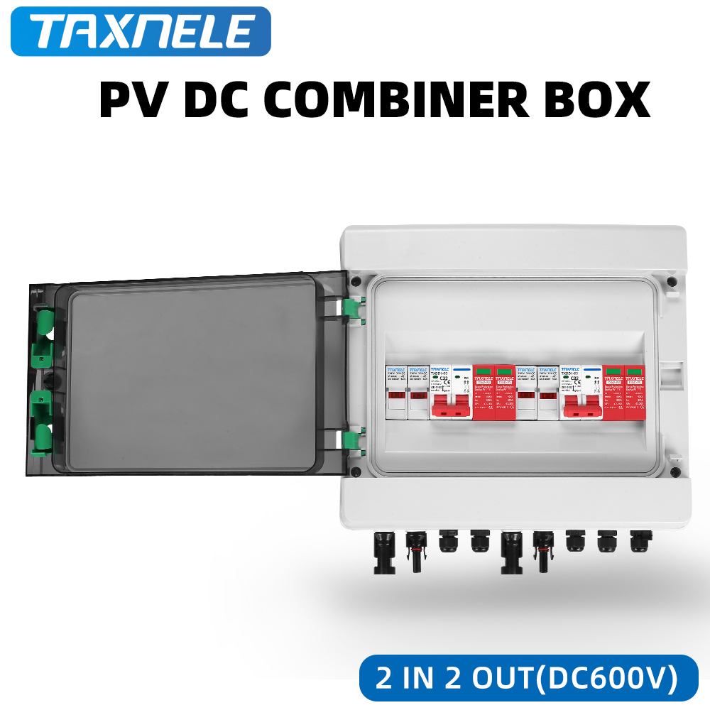 Solar Photovoltaic PV Combiner Box Surge Lightning Protection 2 Input 2 Out 2 String DC 600V Fuse MCB SPD Waterproof Box IP65