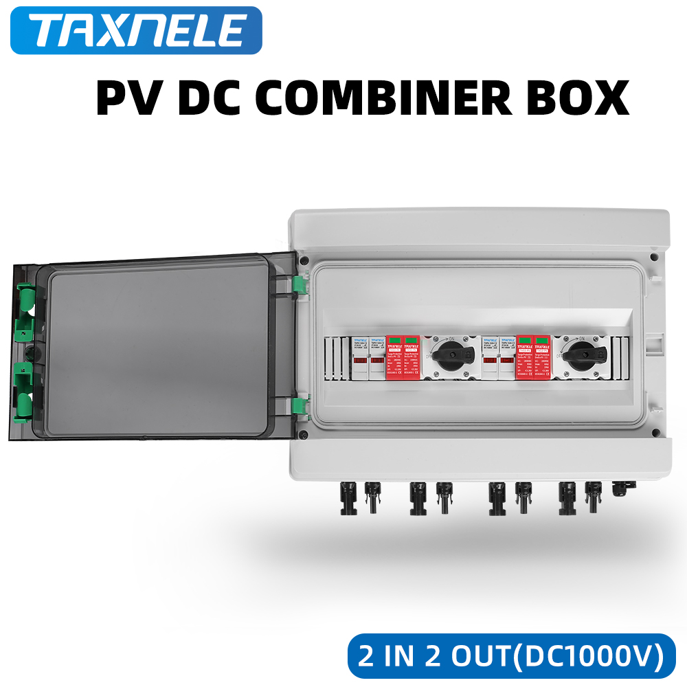 Solar photovoltaic PV Combiner Box 2 input 2 out 2 String Surge Lightning Protection DC 1000V Fuse MCB SPD Waterproof Box IP65