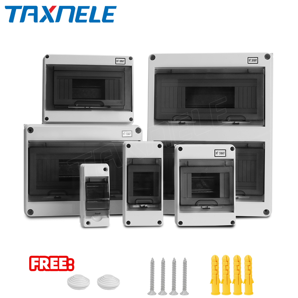 HT IP65 Outdoor Waterproof Electrical Distribution Box 2 3 5 8 12 15 18 24 Ways MCB Switch Meter PC Plastic Junction Wire Box