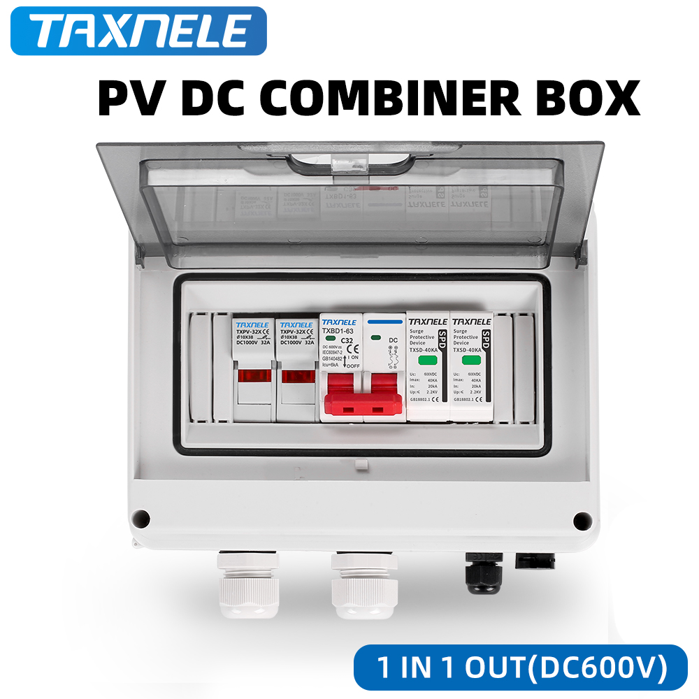 Solar photovoltaic PV Combiner Box Surge Lightning Protection 1 input 1 out 1 String DC 600V Fuse MCB SPD Waterproof Box IP65